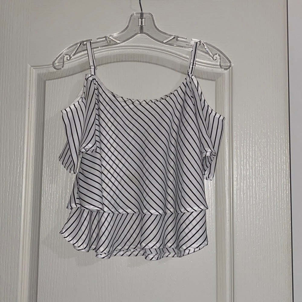 Angelica Striped Flowy Cold Shoulder Top